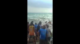 Lifeguards catch huge crocodile on beach in the Philippines