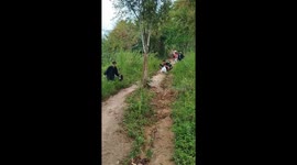 Friend slips and falls in muddy area in Bukit Guling, Kalimantan Selatan, Indonesia