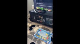 Crying baby immediately calms down when mum plays sensory show on TV