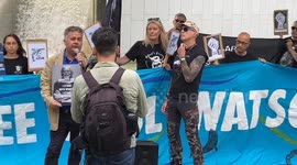 Protest in support of anti-whaling activist Paul Watson outside the US Embassy in London