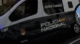 Police from the world assist french Police during Paris Olympics 2024.  Here, a spanish Policia vehicle is spotted rushing through Versailles streets with lights and siren, as they follow a french police car.  7 aug 2024. Paris, suburb, France (GoPro Hero