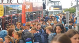 Boardmaster Music and Surfing Festival, gets underway, spectators arrive by car, bus and train, Newquay, Cornwall, UK