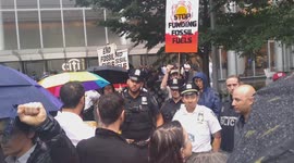 August 8th 2024 - Climate Protest and Arrest at CITI Bank Head Quarters in New York City USA  At least 6 activist arrested, including John Mark a professional cellist.