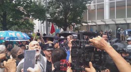 August 8th 2024 - Climate Protest and Arrest at CITI Bank Head Quarters in New York City USA  At least 6 activist arrested, including John Mark a professional cellist.