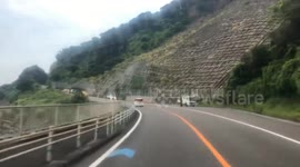 Japan: Giant Rock Falls Onto National Highway After M7.1 Earthquake Hits Off Kyushu
