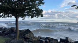 Strong winds cause intense wave action on Lake Erie