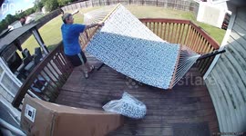 Person falls off hammock while setting it up in Wendell, North Carolina, USA