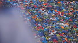 Vast Tent city at Boardmasters 2024. Tens of Thousands move between the two venues at Fistral and Watergate Bay. Newquay Cornwall UK