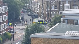 Anti-Fascist protest marches through Brixton along Stockwell Road