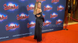 Samantha Jade arrives on the red carpet the Australian premier opening night of the musical Sister Act in Sydney, Australia
