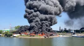 Japan: Massive Fire Burns Boats Sending Huge Smoke In Kariya, Aichi