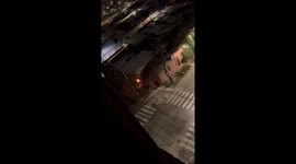 Sparks erupt from power lines in Santiago, Chile