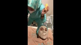 Prank during face treatment: friend surprised and falls laughing in Bandung, Indonesia