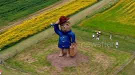 A 45ft statue of Paddington Bear made of straw and various items in Cheshire.