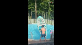 Brother’s attempt to surf on blow-up paddle board ends in laughter and fun
