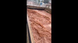 Heavy rains cause canal flooding in Ferreries, Menorca, Spain