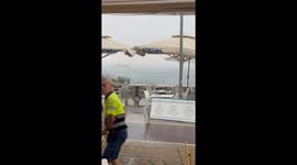 Storm causes damage in Cala Bona, Mallorca, Spain