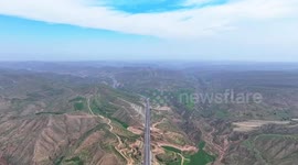 Aerial footage of China's Yinchuan-Kunming highway