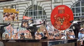 Meat is murder!: Animal rights marchers make feelings known to shoppers and diners in London