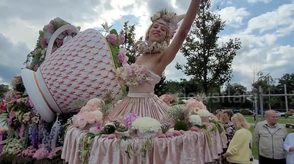 Floral festival's parade went near SKA Arena in St Petersburg, Russia