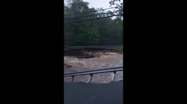 Floodwaters cut off road and strand campers in Oxford, Connecticut
