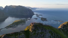 Norway - Lofoten - June 2024 - Reine and Reinebringen drone view - This is the best view in Lofoten and the all Norway