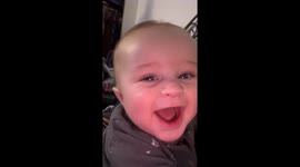 Baby laughs after seeing himself in camer