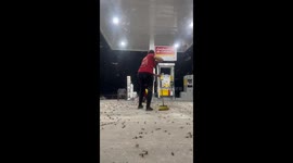 Gas station workers in Guatemala attempt to clear insect swarm