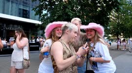 Pop-duo Jedward pose with Taylor Swift fans ahead of her final performance in London