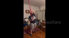 Dad And Cat Try To Catch Bat