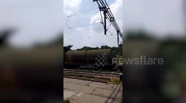 India: Goods train carrying petrol tankers catches fire in northern India