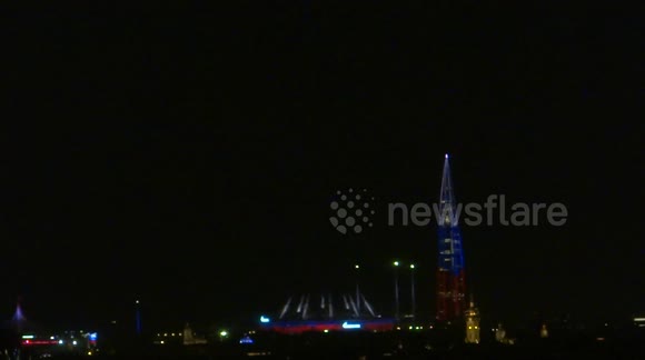 Europe's tallest building lit up in Russian colours to celebrate country's flag day