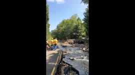 Flooding erodes road near Kettletown State Park in Southbury, CT