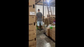 Push broom prank: Man touches coworker's leg and startles him at work