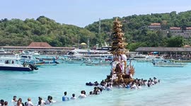 A Unique Ceremony Of Mass Throwing Of Corpse Ashes By Balinese Hindus In Indonesia To Perfect The Spirits Towards Nirvana Which Is Paraded In The Sea