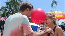 The excitement of tourists taking part in the very funny Balloon Dance Competition in Indonesia