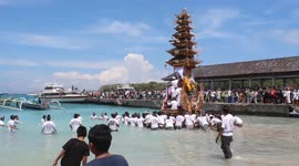 A Unique Ceremony Of Mass Throwing Of Corpse Ashes By Balinese Hindus In Indonesia To Perfect The Spirits Towards Nirvana Which Is Paraded In The Sea