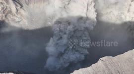 Dukono Mountain Volcano Erupts Gray Smoke