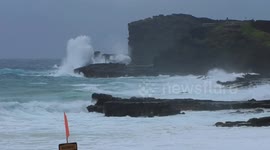 Hurricane Hone generate High Surf Warning storm swell where local body boarders & body surfers charge some bone crushing shore break action.