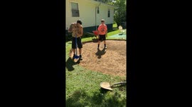 Child dances to dad's tamping sounds in Clarksburg, West Virginia