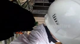 Zip liner gets stuck midway in Dagestan, Russia