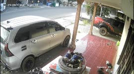 Motorcycle falls after arrival in Pangkalpinang, Indonesia