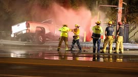 USA: Van Nuys Truck Crashes Into Hydrant