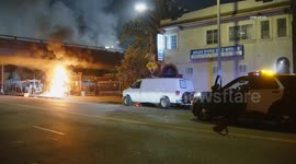 USA: Pico Union Fire Burns Under 110 Freeway