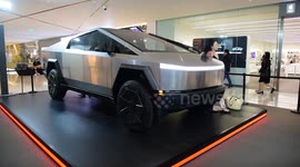 Thailand: Cybertruck EV pickup truck of Tesla displayed in Bangkok.