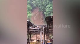 Dramatic moment landslide crashes down mountainside