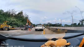 Out-of-control truck causes pile-up crash beside road construction