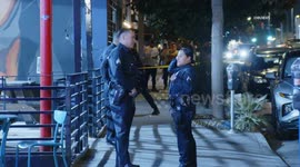 USA: North Hollywood Person Shot Outside Fat Dog Restaurant With Interview on Camera