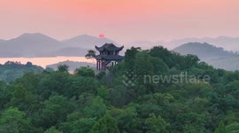 Stunning morning glow at China's Qishan scenic area