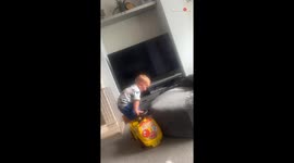 Toddler and pet puppy raise the bar for cuteness goals with their sweet bond